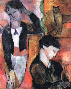 Two Children, a Cat and a Bird by Helmut Kolle